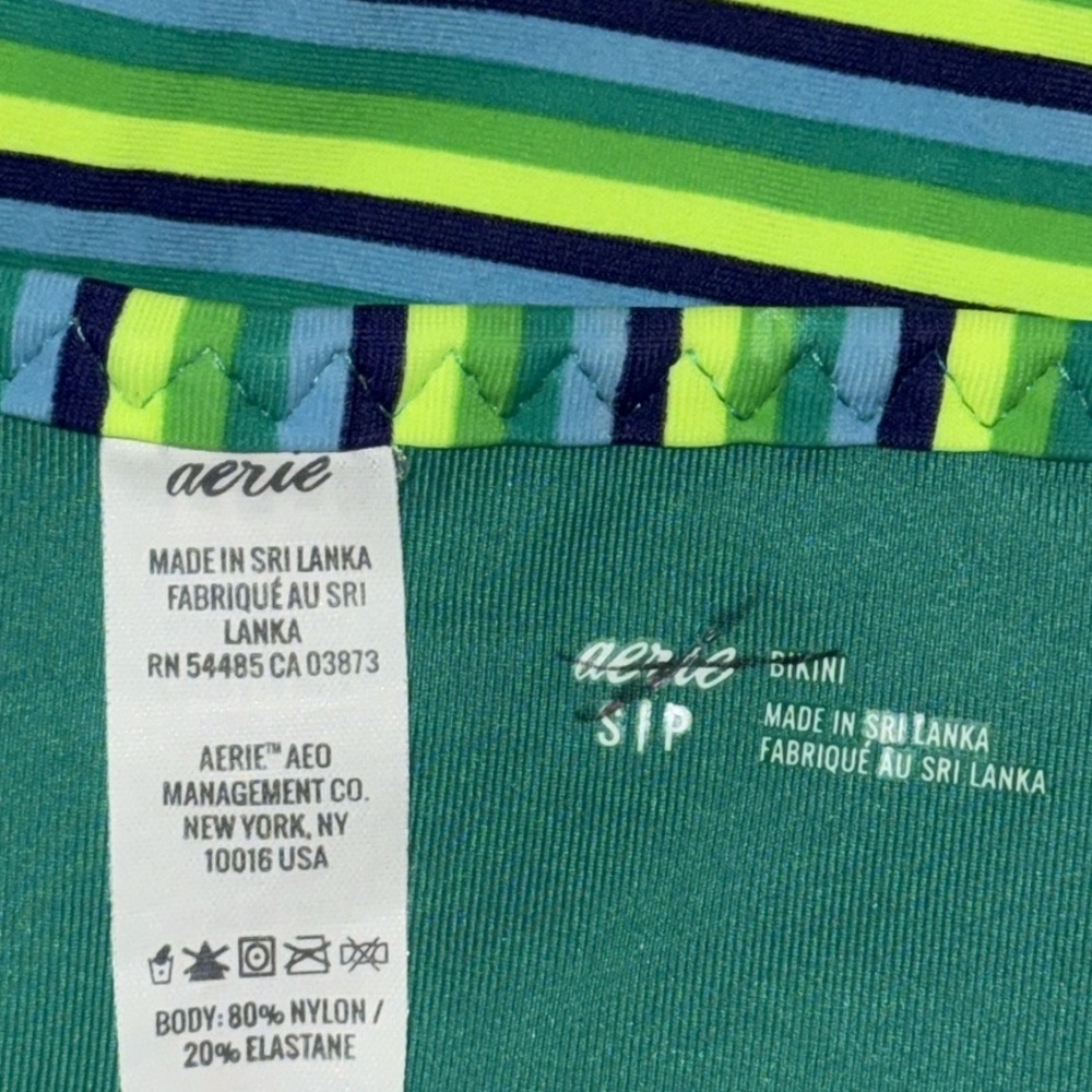 Aerie Striped Bikini SET Triangle Top L & Bikini Brief S Women’s Green & Blue - Picture 10 of 10
